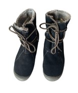 Eddie Bauer Womens Size 8 Boots Suede Fur Lined Black Lace Tie Up Ankle ... - $28.70