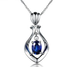 Fashion Blue Sapphire Engagement Natural Diamonds 14K White Gold Pendant... - $803.59