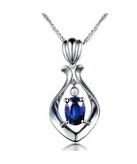 Fashion Blue Sapphire Engagement Natural Diamonds 14K White Gold Pendant... - $1,091.55 CAD
