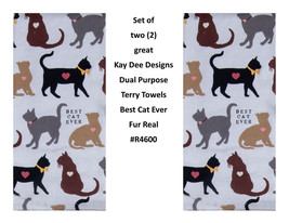 KAY DEE DESIGNS Best Cat Ever R4600 Two Dual Purpose Terry Towels~16&quot;x26″ - £12.61 GBP