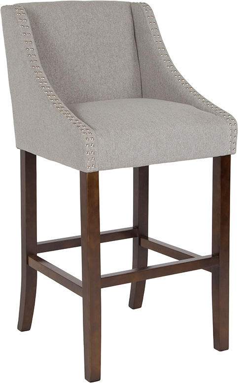 30" Gray Fabric/Wood Stool CH-182020-30-LTGY-F-GG