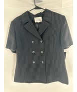 Le Suit Women&#39;s Short Sleeve Jacket Size 8 Black Pin Striped  3 Button C... - $18.69
