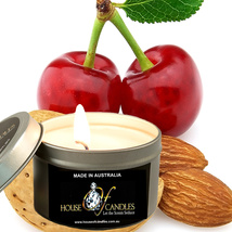 Cherry Almond Vanilla Scented Tin Candles Hand Poured Vegan Friendly Eco Soy Wax - £14.92 GBP+