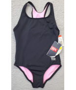 TYR Swimsuit Girls S Black Cheeky Coverage Racerback Durafast Lite Ella ... - $18.49