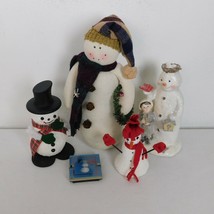 Snowman Lot of 5 Mixed Media Figurines &amp; Decor Christmas Winter Holidays Ceramic - £15.43 GBP