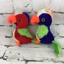 Vintage Plush Parrots Lot Of 2 Carnival Prize Toys Exotic Stuffed Birds Red Blue - $14.84