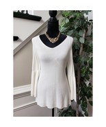 Chico&#39;s Sweater Women&#39;s Size 0 White Solid Cotton Long Sleeve V-Neck Pul... - $44.68 CAD