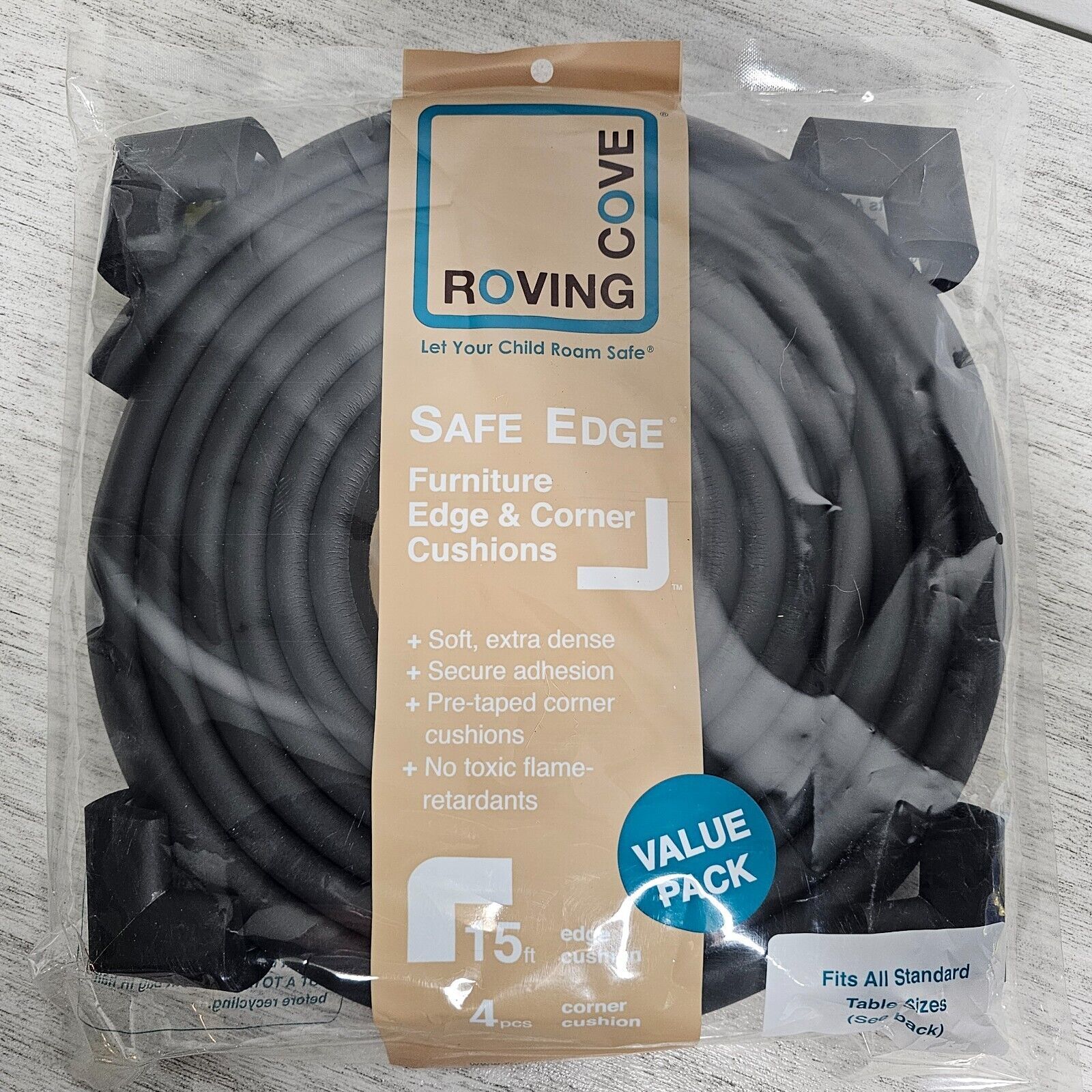 ROVING COVE Furniture Table Safe Edge Protectors 15 Feet &amp; 4 Corners Black - $15.83