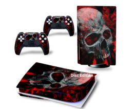 For PS5 Disc Edition Console &amp; 2 Controller Horror Skull Vinyl Wrap Skin Decal - £12.65 GBP