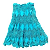 Crocheted Coastal Turquoise Peasant Boho Chic Maxi Skirt With Drawstring... - £31.72 GBP