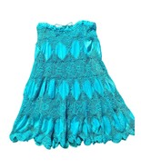Crocheted Coastal Turquoise Peasant Boho Chic Maxi Skirt With Drawstring... - £31.55 GBP