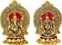 2 X  Brass Murti of  Lord Laxmi &amp; Ganesh JI Set Gold Plated for Pooja Pack Of 2 - £61.94 GBP