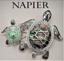 Napier NOS Turtles Abalone and Enamel Silver Tone Rhinestone Brooch NRFP - $30.00