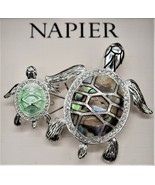 Napier NOS Turtles Abalone and Enamel Silver Tone Rhinestone Brooch NRFP - $41.62 CAD