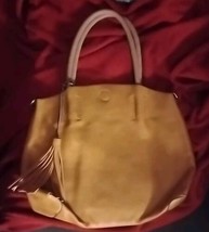 Camel-Tan Colored Purse Leather Large Bag W/CIRCLE Braided Handles &amp;Tass... - $39.59