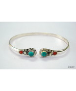 sterling silver bracelet bangle cuff turquoise and coral gemstone bracelet - £78.34 GBP