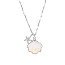 Sterling Silver MOP Seashell &amp; CZ Starfish Necklace - £38.28 GBP
