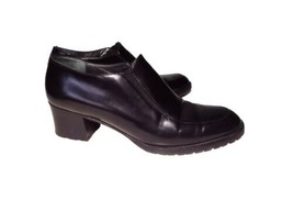 Cole Haan Leather Chunky Heel Loafers Sz 8.5 Black Vented Italy Academia Vintage - £26.00 GBP