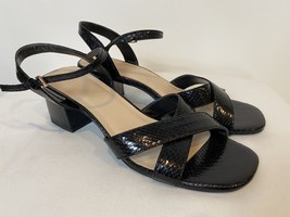 Halston Black Faux Snake Skin Block Heel Sandals Size 8M - £15.16 GBP