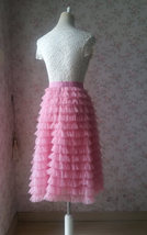 Pink Tiered Midi Tulle Skirt Womens Custom Plus Size Fluffy Tulle Skirt image 7