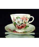 Vintage Windsor Bone China Tea Cup &amp; Saucer Pink Flower Quatrefoil Shape... - £27.97 GBP