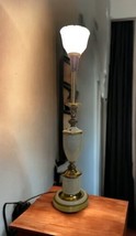 MCM Hollywood Regency 34&quot; Rembrandt Beige Enamel &amp; Brass Torchiere Table Lamp - £75.17 GBP