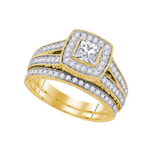 14k Yellow Gold Diamond Princess Bridal Wedding Ring Band Set 1-1/4 - £2,702.14 GBP