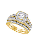 14k Yellow Gold Diamond Princess Bridal Wedding Ring Band Set 1-1/4 - £2,678.85 GBP