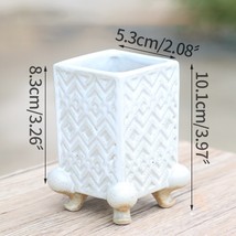 Korean Engraving Texture Ceramic High Square Flower Pot Simple Succulents Green  - £26.72 GBP