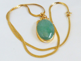 VTG 18k Yellow Gold Oval Green Jade &amp; Diamond Pendant 14k Italian Chain Necklace - £1,864.11 GBP