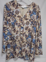 LADIES PANT SUIT JACKET RAFAEL Size L Blue Floral Print Button Front - $9.89