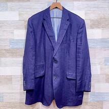 Jack Victor Linen Herringbone Summer Sport Coat Navy Blue Elbow Patches ... - $197.99