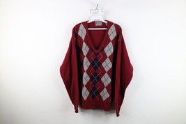 Vintage 90s Streetwear Mens XL Thrashed Lambswool Diamond Argyle Knit Sw... - $29.65