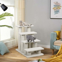 4-Step Pet Stairs Carpeted Ladder Ramp Scratching Post Cat Tree Climber - £62.52 GBP
