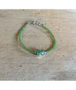 Handcrafted Bracelet, Light Green &amp; Silver stone w/silver &amp; green seed b... - $9.75