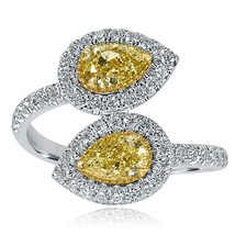 0.92 CT Bypass Pear Shaped Natural Fancy Yellow Diamond Ring 14k White Gold - £2,817.99 GBP