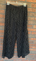 Black Lace Lined Palooza Pants Small Wide Leg Pull On Trousers Elastic Waist - £11.42 GBP