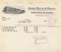 Woolrich ~ John Rich &amp; Bros (Ora Abbigliamento )~ 1927-MILL Creek Wv-Billhead - £7.50 GBP