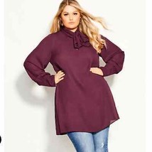 NWT City Chic Neck Tie Tunic - plum Size 12 - £29.24 GBP