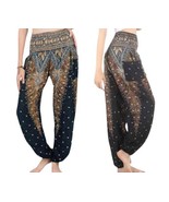 Happy Trunks Harem Pants Womens Black Peacock Size L Pull On Hippie Bohe... - $20.35