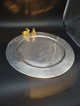 RARE Vintage Bunny Round Aluminum Platter Tray Brass Rabbits by HERCO SA... - $21.28