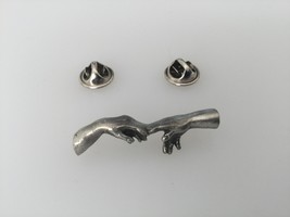 Touching hands Pewter Lapel Pin Badge Handmade In UK - $7.50