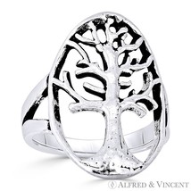 Tree-of-Life / Knowledge Etz Chaim Charm Oxidized Solid 925 Sterling Silver Ring - £19.29 GBP