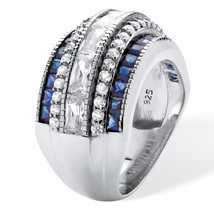 PalmBeach Jewelry Platinum-Plated Silver CZ and Simulated Blue Sapphire Ring - £64.15 GBP
