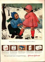 Original Print Ad 1951 JOHNSON &amp; JOHNSON Bandages Children Ice Skating d4 - £17.77 GBP