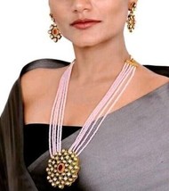 Indien Bollywood Style Plaqué Or Kundan Rose Long Pendentif Mariage Bijoux Set - $19.15