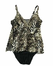 Croft &amp; Barrow Womans Swimsuit 1 Piece Size 12 Black Brown Padded Adjust... - $22.38