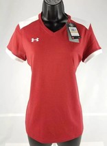 Under Armour Women&#39;s V-Neck Fitted HeatGear T Shirt Small Orange White New - $15.22