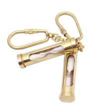Lot Of 10 Pcs Nautical Brass Golden Finish Sand Timer Key Chain Key Ring Gift - £34.91 GBP