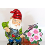 Solar Dwarf with Dog Statue Gnome Watering Flowers Garden Decor Patio De... - $50.00 CAD